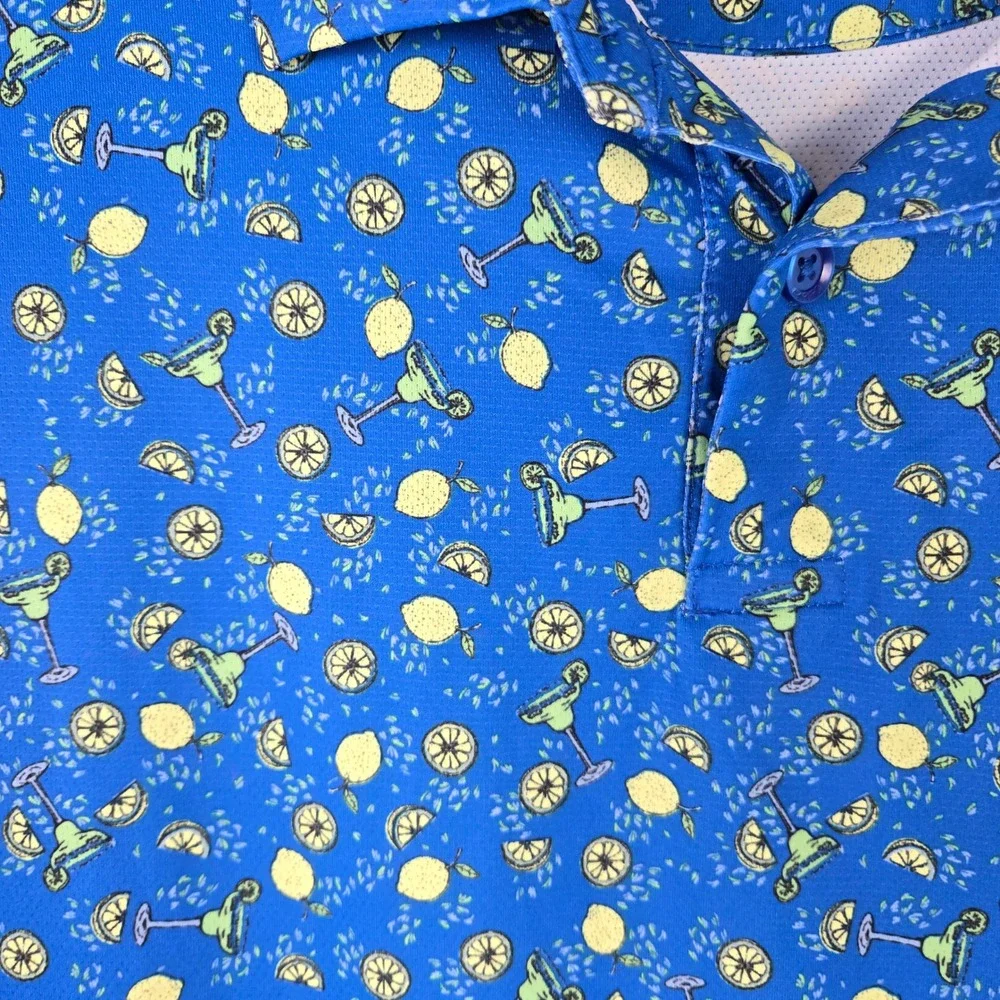 Callaway Men Opti-Dri Golf Polo Shirt XL Blue Margarita Lemon Swing Tech Stretch